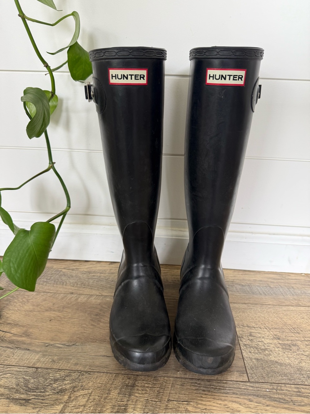 Hunter Black Rubber Logo Mid-Calf Rain Boot